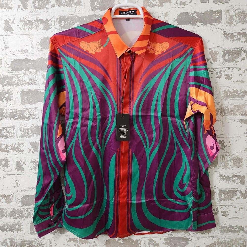 BOGOSSE LONG SLEEVE Button Up Medussa Love Colorful Men's SIze Large